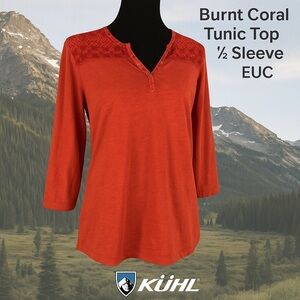 KÜHL Burnt Coral Organic Cotton Promodal Tunic Top ¾ Sleeve Henley EUC Size L